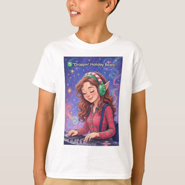 Elf on the Decks – Droppin’ Holiday Beats kids T Shirt (Framsida)