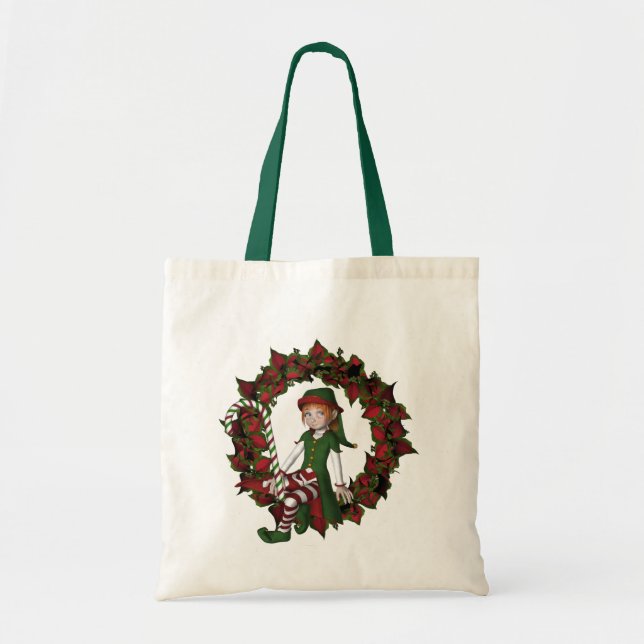 Elf på Helgdag för andningsjulet Tote Bag Tygkasse (Framsidan)