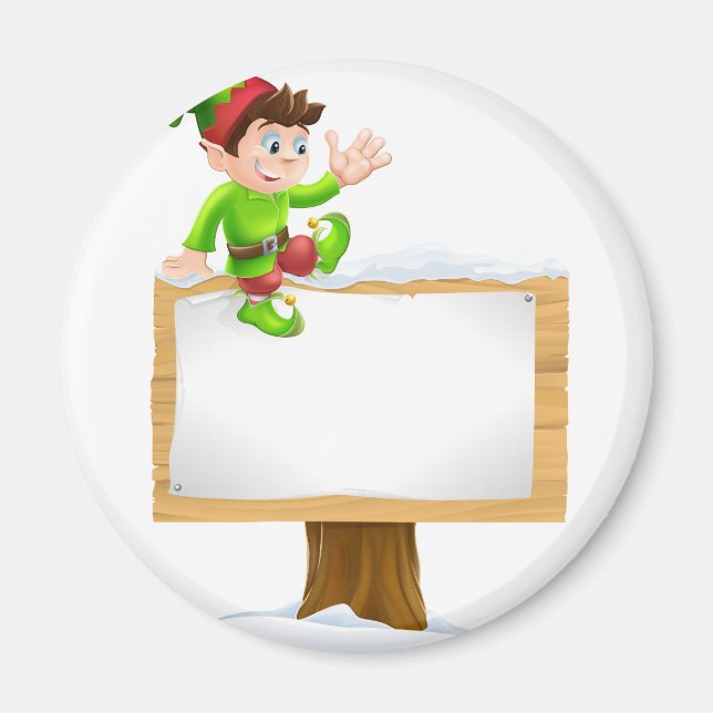Elf på Snowy Sign Magnet (Framsidan)