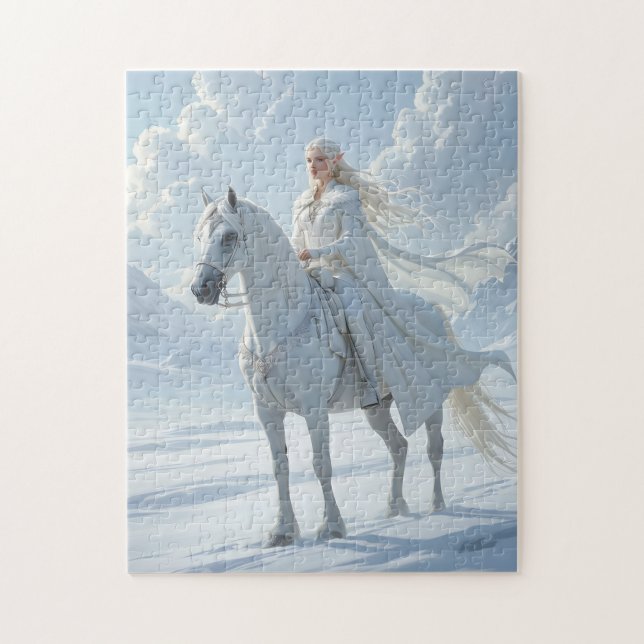 Elf Queen on Majestic White Horse Pussel (Vertikal)
