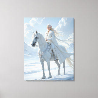 Elf Queen Riding a Majestic White Horse Canvastryck