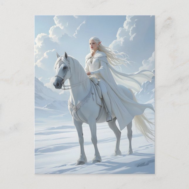 Elf Queen Riding a Majestic White Horse Vykort (Framsida)