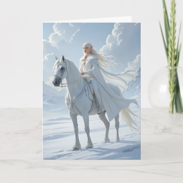 Elf Queen Riding White Horse Kort (Framsida)