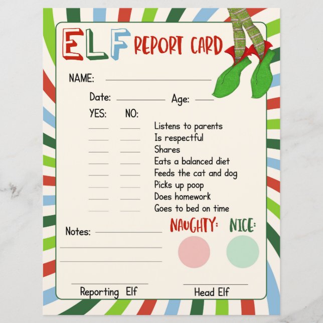 Elf-rapportkort Naughty eller Nice-beteende (Framsida)