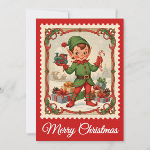 Elf Retro Postage Frimärke-julkort Julkort