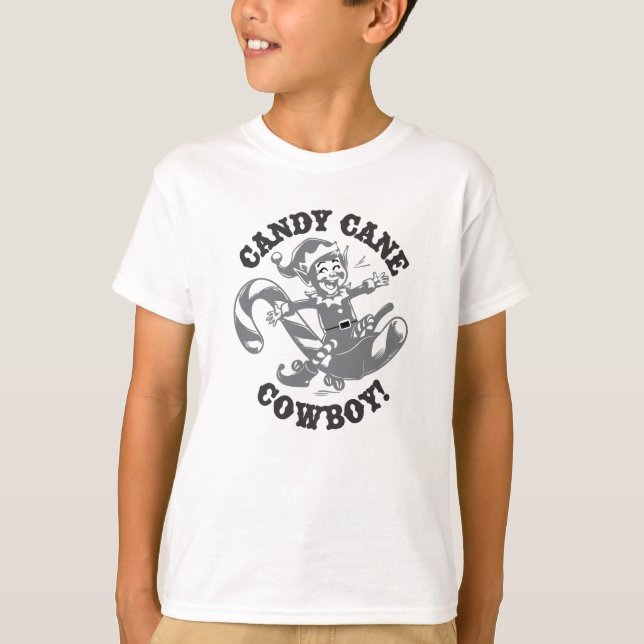 Elf Riding a Candy cane T Shirt (Framsida)