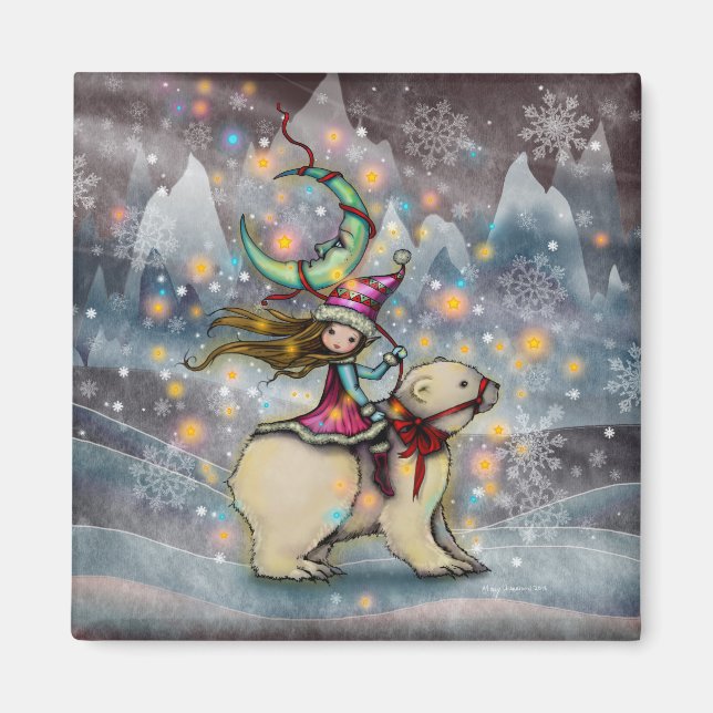 Elf Riding Polar Bear jul Helgdag Art Magnet (Framsidan)