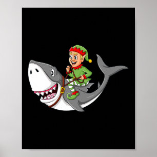 Elf Riding Shark jul Boys Girls Kids Julafton Poster