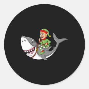 Elf Riding Shark jul Boys Girls Kids Julafton Runt Klistermärke