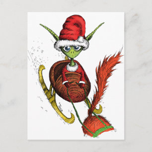 Elf Riding Sleigh Vykort