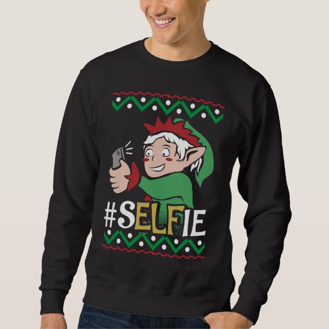 Elf Selfie Mobile Phone Teenager Christmas Kids Fu Lång Ärmad Tröja (Framsida)