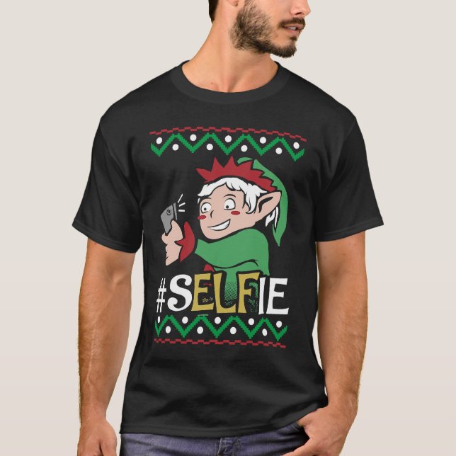 Elf Selfie Mobile Phone Teenager Christmas Kids Fu T Shirt (Framsida)
