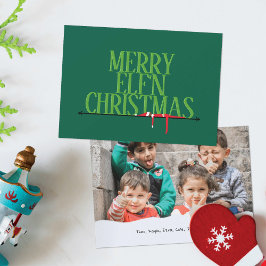 Elf Shenanigans Hälsning undertecknar fotopilkort Julkort