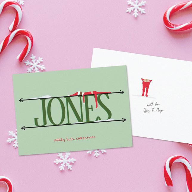 Elf Shenanigans Namn Undertecknar Grönt jul Julkort (Skapare uppladdad)