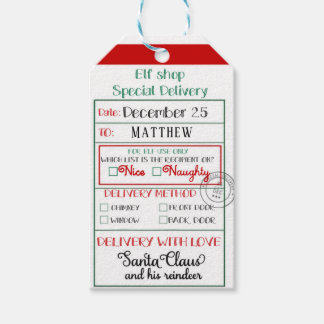 Elf Shop Speciell Delivery Nice eller Naughty Presentetikett