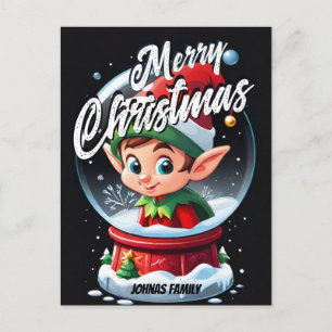 Elf Snowglobe God jul Namn Vykort