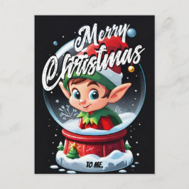 Elf Snowglobe God jul till mig Hälsning Vykort