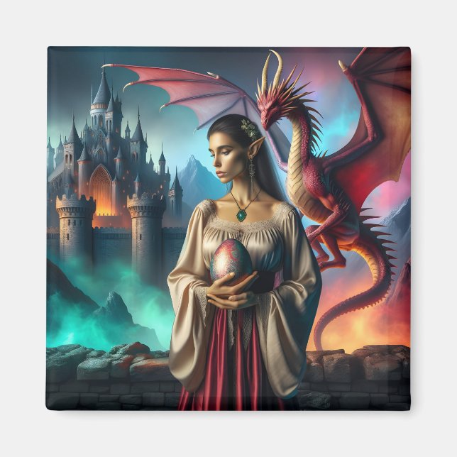 Elf som håller ett dragägg magnet (Framsidan)