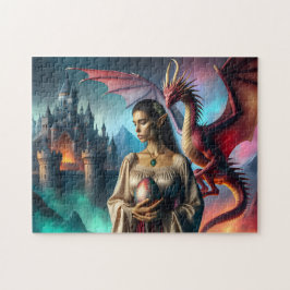 Elf som håller ett dragägg pussel