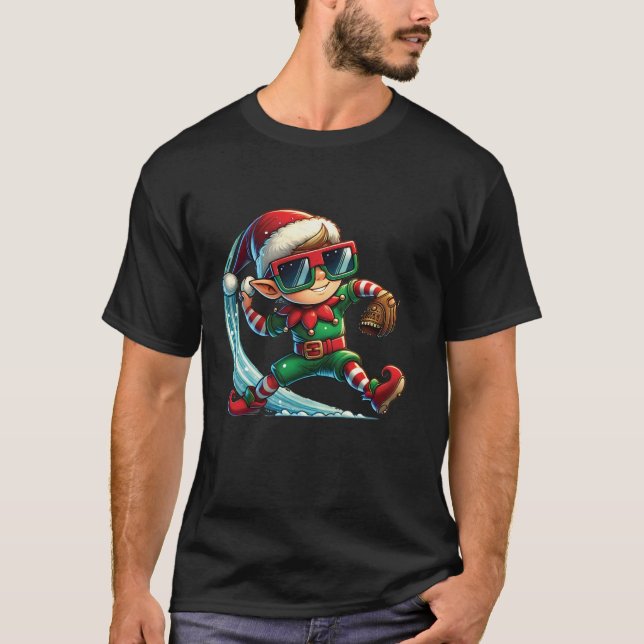 Elf spelar Baseball som Pitcher Boys Kids Tonåring T Shirt (Framsida)