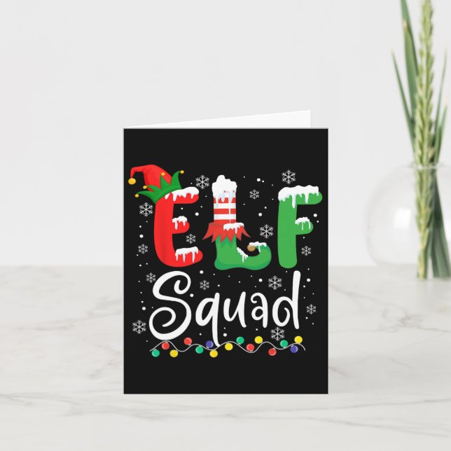 Elf Squad Funny Elf-familjens julmatchning Paja Kort (Framsida)