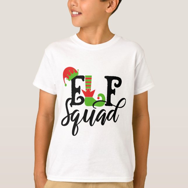 Elf Squad Modern Typography-Helgdagar, julafton T Shirt (Framsida)