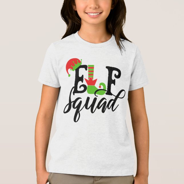 Elf Squad Modern Typography-Helgdagar, julafton T Shirt (Framsida)