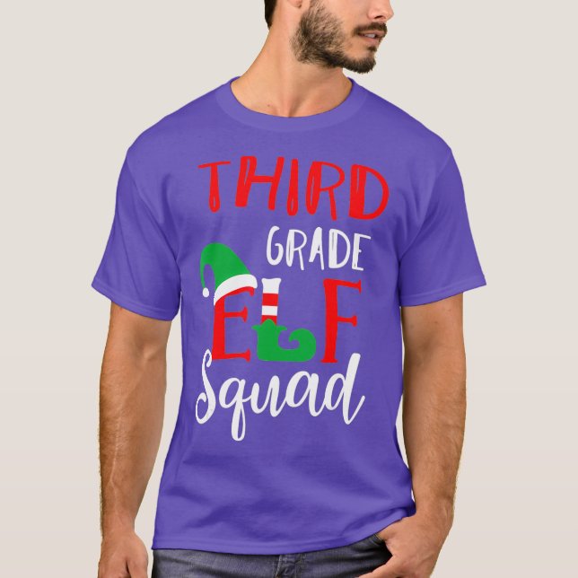 Elf Squad Third Grade Christmas Teacher Top T Shirt (Framsida)