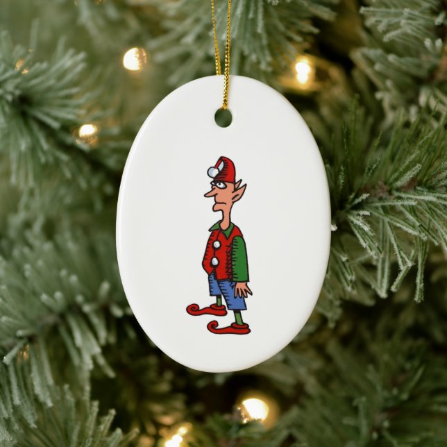 Elf Standing At Attention oval ceramic ornament (Träd)