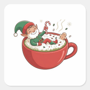 Elf tar Bathub på Matcha Drink Fyrkantigt Klistermärke