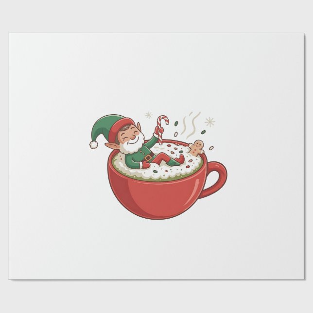 Elf tar Bathub på Matcha Drink Presentpapper (Platt)