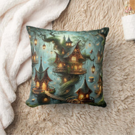 Elf Tea House Fantasy Village Home Throw Pillow Kudde