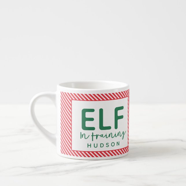 Elf under utbildning röd, grönt och vit jul espressomugg (Vänster)