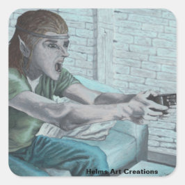 Elf Video Gamer Chef Fight Fantasy Art Stickers Fyrkantigt Klistermärke