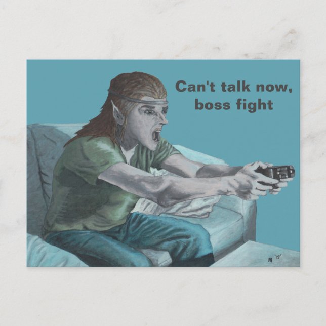 Elf Video Gamer Chef Fight Fantasy Art-vykort Vykort (Framsida)