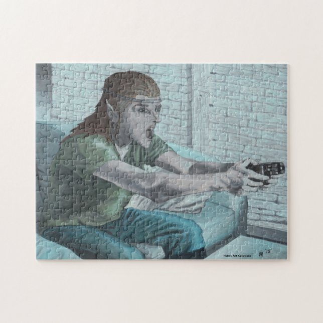 Elf Video Gamer Medium Fantasy Jigszle Puzzle Pussel (Horisontell)