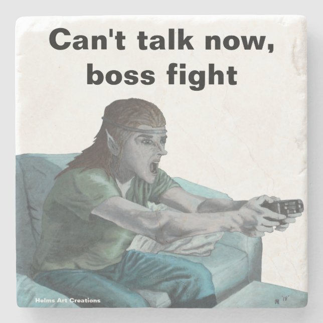 Elf Video Gamer Spela upp videospel Stone Underläg Stenunderlägg (Framsidan)