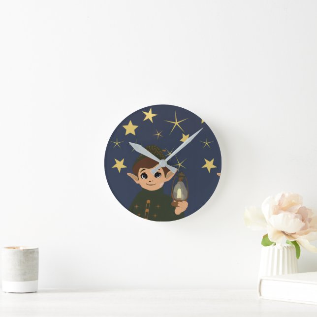 Elf Watcher Starry Night Acrylic Wall Clock Rund Klocka (Hem)