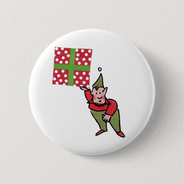Elf with Polka Dot Gift button Knapp (Framsida)