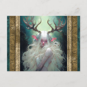 Elf Woman med Antlers Fantasy Art Vykort