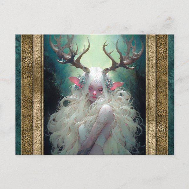 Elf Woman med Antlers Fantasy Art Vykort (Framsida)