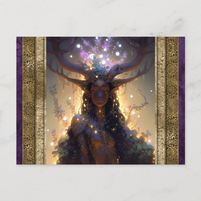 Elf Woman med Antlers Fantasy Art Vykort (Framsida)