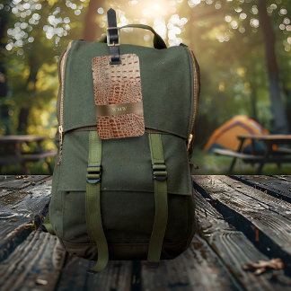 Elfenad reptilläder, Metall Monogram Bagagebricka