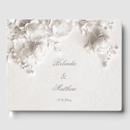 Elfenben 3D blommande rosor | Bröllop Gästböcker