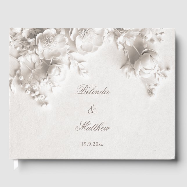 Elfenben 3D blommande rosor | Bröllop Gästböcker (Framsida)