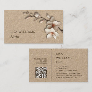 Elfenben 3D Magnolia Rustic QR-kod Visitkort