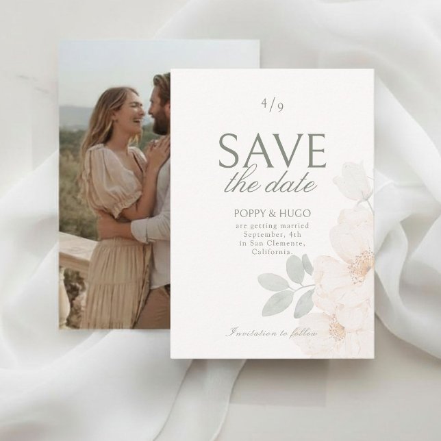Elfenben | Blommig Bröllop Save the Date-kort OSA Kort (Skapare uppladdad)