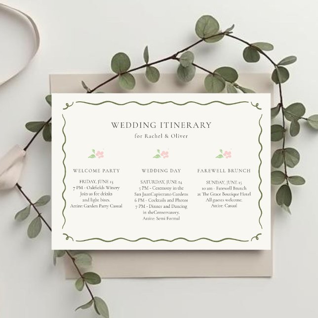 Elfenben | Blommig bröllopshelg Itinerary Tidslinj Inbjudningar (Skapare uppladdad)