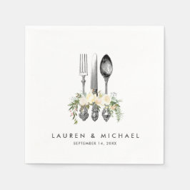 Elfenben blommigt greenery bröllop napkins pappersservett