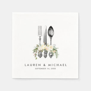 Elfenben blommigt greenery bröllop napkins pappersservett